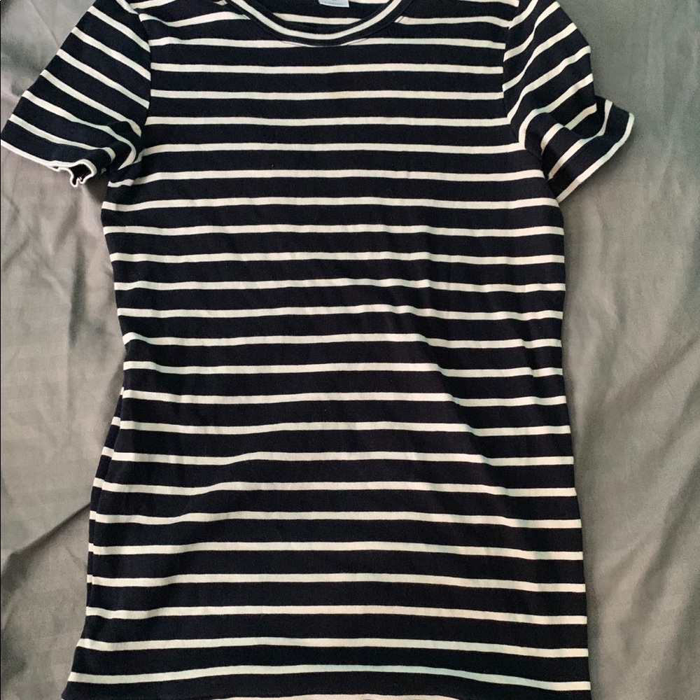 Casual Ribbed Navy Blue Stripe Tshirt